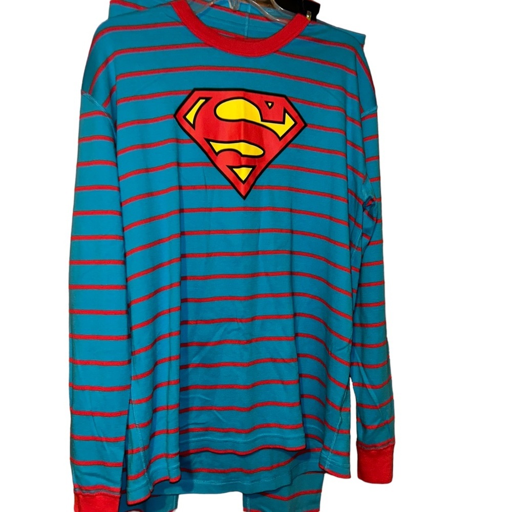 Hanna Andersson adult Superman blue stripe pajama set pjs size XL family